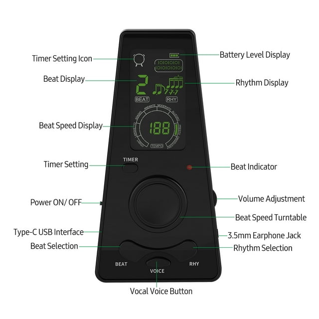Moobody Electronic Digital Metronome with Timer Universal Electronic