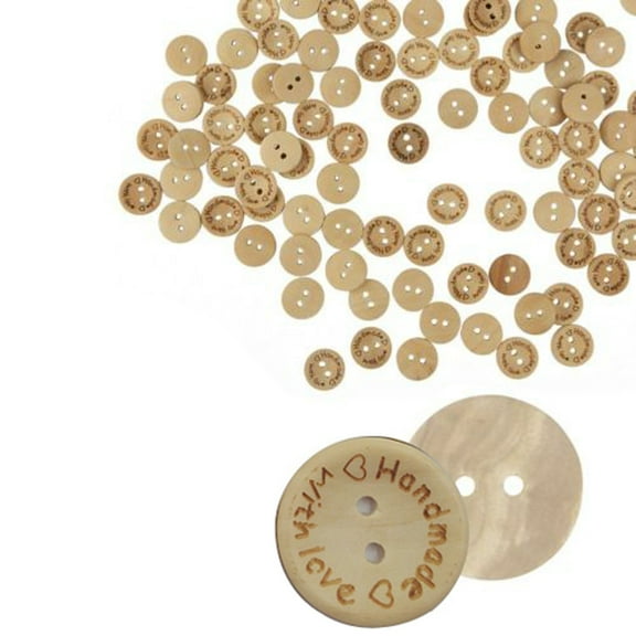 Moocorvic 100pcs Wood Love Handmade 2 Holes Wooden Buttons Sewing Scrapbooking DIY