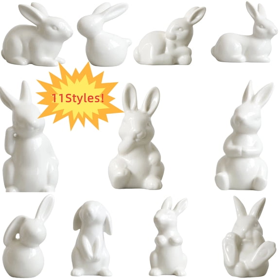 Moocorvic 11Pcs Ceramic Easter Bunny Figurine, Easter Decorations Glossy White Rabbits Table Centerpiece Decor Spring Home Gifts