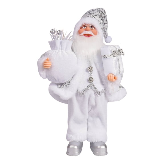 Moocorvic 12 Inch Standing Santa Claus Figurines Doll with Gift Bag, Christmas Decoration Home Office Table Ornament Gifts(White)