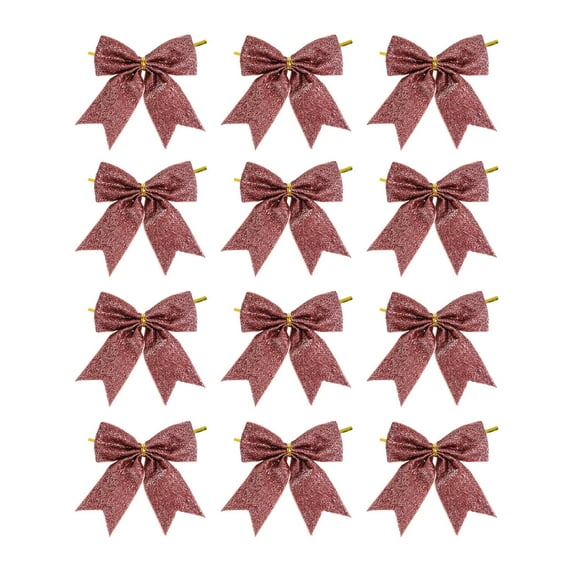 Moocorvic 12 Pcs Pink Glitter Bows for Christmas Tree Decorations, Gift Wrapping, 10cm Christmas Bows with Gold Twist Ties