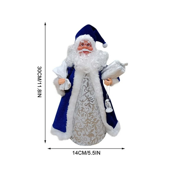 Moocorvic 12Inch Christmas Santa Claus Figurines Bells and Gift Bag Christmas Standing Santa Figure Decorations for Xmas Holiday Party Home Decoration(Blue)