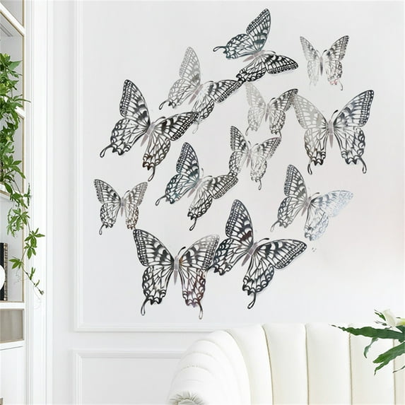 Moocorvic 12PCS 3D Metal Texture Hollow Butterfly Wall Sticker