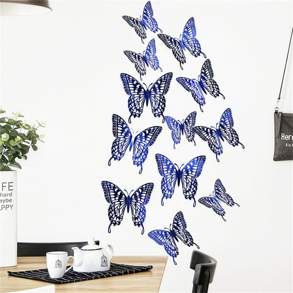 Moocorvic 12PCS 3D Metal Texture Hollow Butterfly Wall Sticker