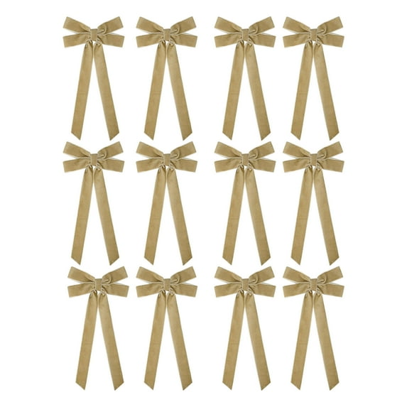 Moocorvic 12Pcs Khaki Velvet Ribbon Bows for Christmas Tree Decorations 26cm/10.24 Inch, for Garland, Wreath, Fireplace, Door, Gift Wrapping, Holiday Decor