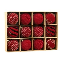 Moocorvic 12Pcs Velvet Red Christmas Tree Ornaments Balls, Glitter Flocked Hanging Ball Ornaments for Xmas Trees Holiday Wedding Party Decor