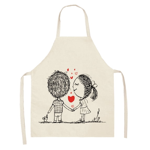 Moocorvic 1pc Parent Adult The Family Kitchen Valentine's Day Print Linen Family Aprons