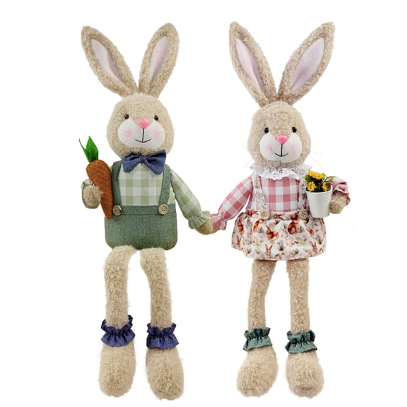 Moocorvic 2 Pack Easter Decorations Spring Straw Bunny Couple Gifts, Easter Party Favor,Farmhouse Table Centerpieces Decor