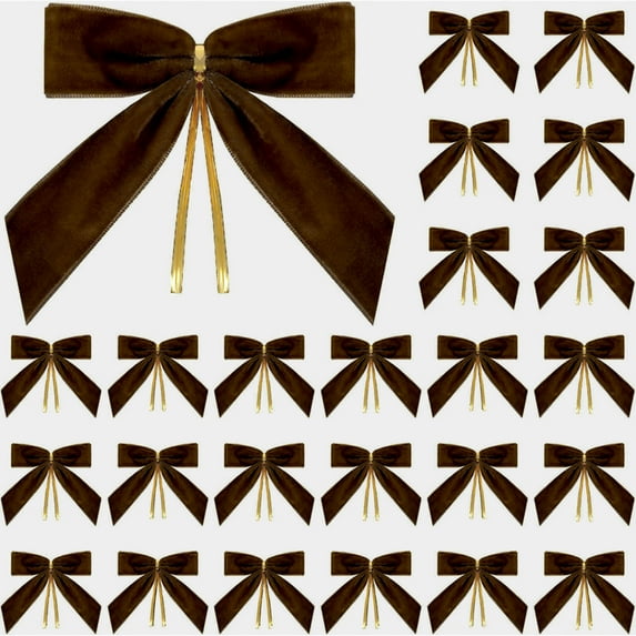 Moocorvic 24Pcs Christmas Bows for Tree Decorations, 9cm Coffee Velvet Bows for Gift Wrapping, Mini Trees, Wreath, Garland, Wedding Parties