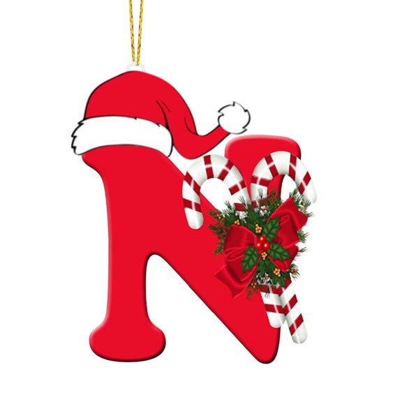 Moocorvic 26 Initial Letter Ornaments, Christmas Tree Decoration Acrylic Personalized Christmas Cane Alphabet for Holiday Decor(N)