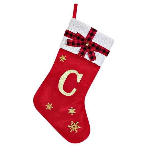 Moocorvic 26 Initial Letter Red Christmas Stocking, Embroidered Letter Velvet Christmas Tree Decoration 11 Inch(C)