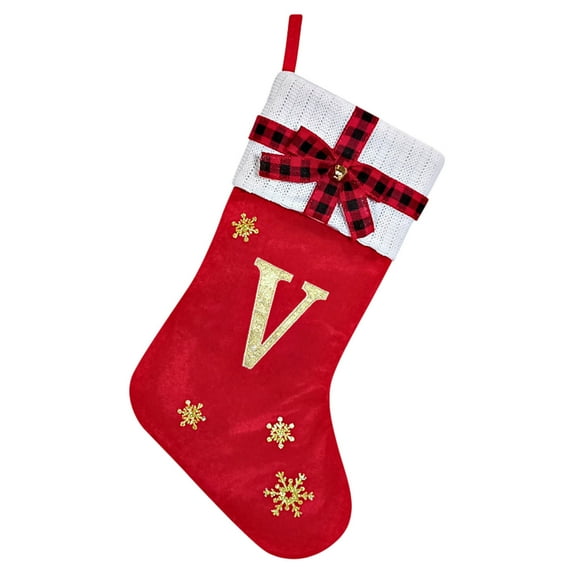 Moocorvic 26 Initial Letter Red Christmas Stocking, Embroidered Letter Velvet Christmas Tree Decoration 11 Inch(V)