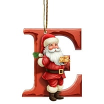 Moocorvic 26 Initial Letters Christmas Ornaments, Personalized Santa Claus Alphabet Christmas Tree Decorations Indoor Home Party Gifts(E)