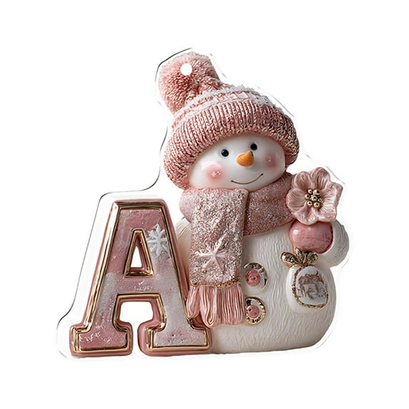 Moocorvic 26 Initial Letters Christmas Tree Decoration Pink Snowman Hanging Xmas Ornaments(A)