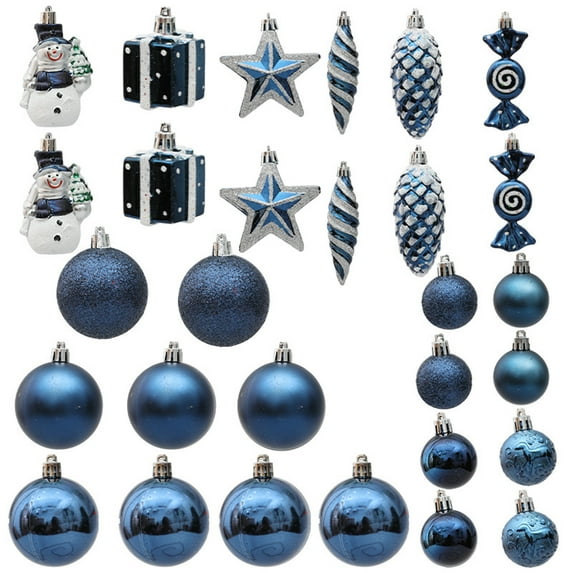 Moocorvic 29 Pieces Blue Christmas Ornaments, Plastic Shatterproof Assorted Hanging Xmas Tree Brown Ball Decorations for Home Party Holiday Decor