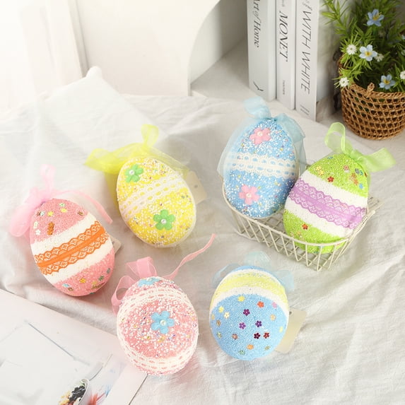 Moocorvic 2Pcs Easter Eggs Easter Decorations Foam Eggs Hanging Ornaments,Easter Basket Stuffers,Party Favors Gifts Spring Home Decor