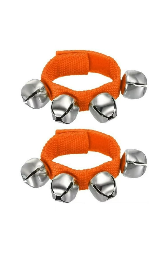 2Pcs Wrist Bells Bracelets Shaker Musical Instruments Wrist Hand Band Bells Hand Ankle Bells Party Favor Pet Toys, Orange