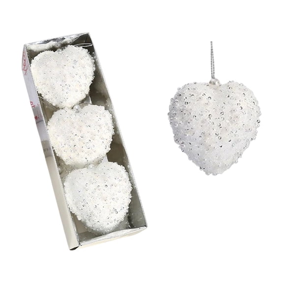 Moocorvic 3Pcs Glitter Heart Shaped Christmas Tree Ornaments, for Valentine's Day, Wedding, Party DIY Crafts(White)