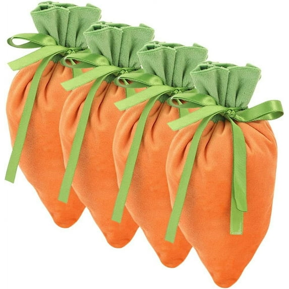Moocorvic 4PCS Easter Carrot Drawstring Gift Bag Fabric Treat Bags Spring Easter Basket Stuffers Egg Hunt Indoor Outdoor Party Supplies(Carrot Shaped)