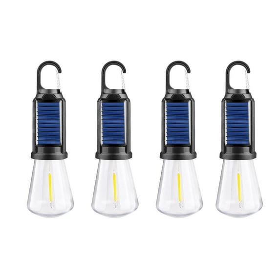 Moocorvic 4Pcs Solar Camping Lantern LED Lighting Modes Hanging Tent Light Bulbs with Clip Hook for Hiking