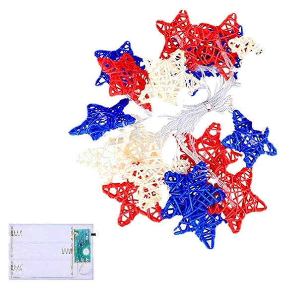 Moocorvic 4th of July Decorations String Lights Decorations Rattan Stars Patriotic Decorations for Memorial Veterans Day Red White and Blue Decorations Fourth of July Decorations,