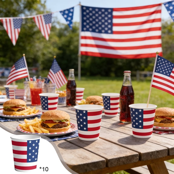 Moocorvic 4th of July Decorations Paper Dining cup,Disposable dinner paper Dining cup,Independence Day Party Supplies(10 Pcs)