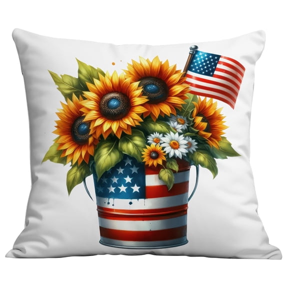 Moocorvic 4th of July Sunflower Patriotic Decorative Throw Pillow Covers 18 x 18 America Stars Stripes Cushion Case Fall Farmhouse Decoration