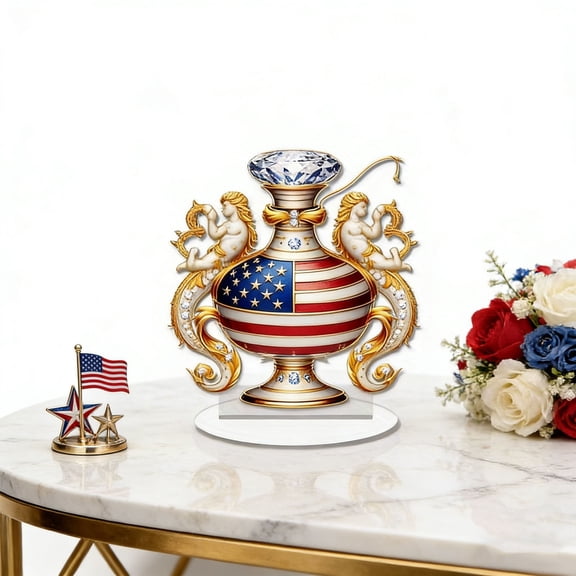 Moocorvic 4th of July Vase Acrylic Flat Art Decor,Table Centerpieces,Table Decor for Home Tables,7.09x6.5 Inch