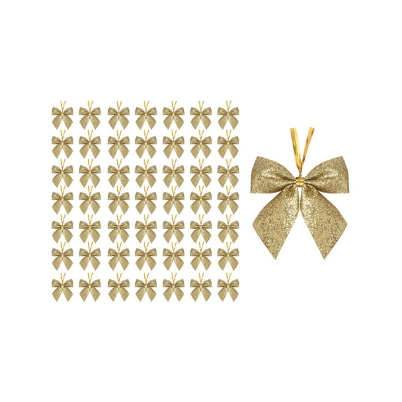 Moocorvic 50 Pack Mini Gold Glitter Christmas Tree Bows