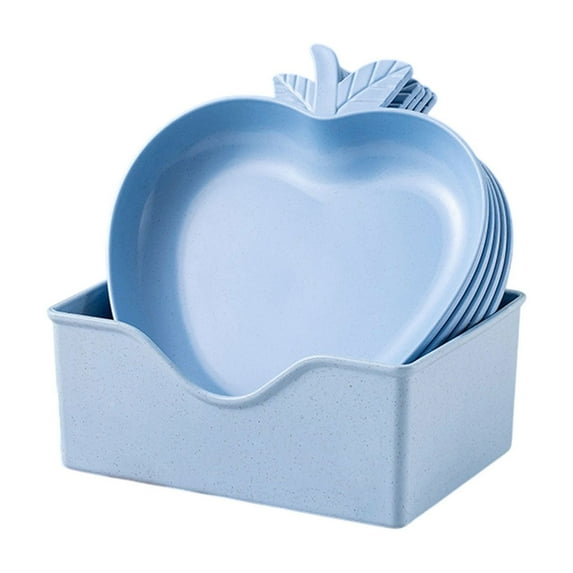 Moocorvic 5Pcs Wheat Straw Plates Lightweight Dinner Dishes Plates Set Dishwasher Microwave Safe Reusable Plastic Plates,Blue