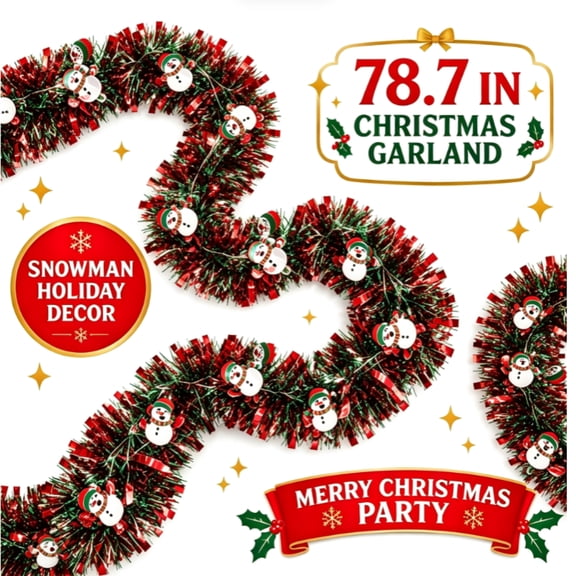Moocorvic 6.56 FT Christmas Garland Xmas Tree Decorations, Artificial Tinsel Garland for Indoor & Outdoor Home Decor