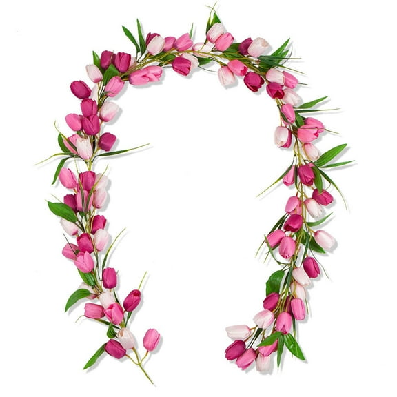Moocorvic 6.56 Ft Easter Tulip Garland Artificial Spring Decor Easter Decoration with Flower Leave Hanging Vine for Fireplace Wall Home Wedding Decor