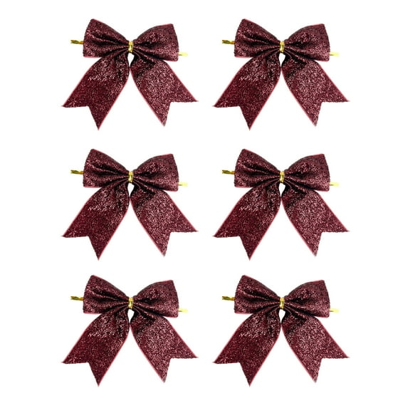 Moocorvic 6 Pcs Red Glitter Bows for Christmas Tree Decorations, Gift Wrapping, 10cm Christmas Bows with Gold Twist Ties