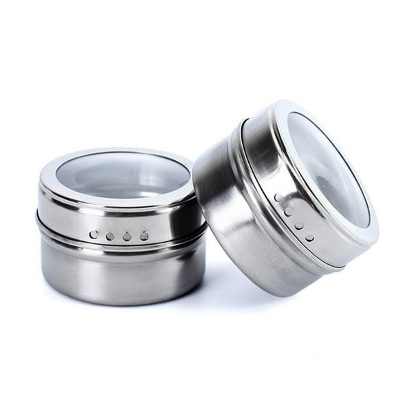 Moocorvic 6pcs Kitchen Magnetic Spice Jars Rack Spices Storage Tins Stainless Steel Condiment Pot Seasoning Shakers Containers