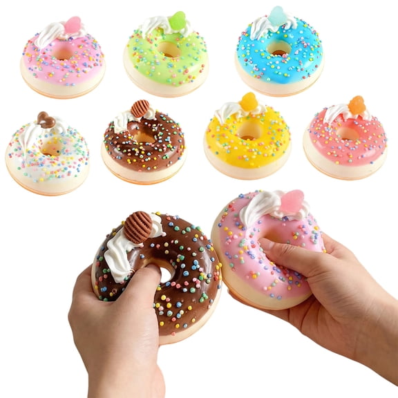 Moocorvic 7 Pcs Fake Donuts,Slow Rising Stress Relief Toys,Realistic Donuts Shaped Squeeze Balls,Soft Flexible Fidget Toys Decompression Gift for Adults,Photography Props Home Decoration
