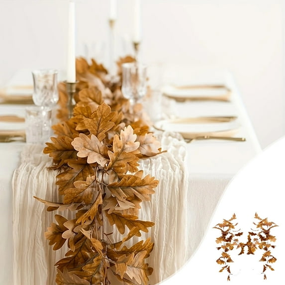 Moocorvic 8ft Fall Leaves Garland, Artificial Hanging Maple Leaf Vine Thanksgiving Garlands for Farmhouse Fireplace Home Door Decor(Brown)