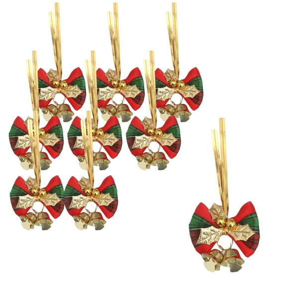 Moocorvic 9Pack Christmas Bow with Gold Bells Xmas Mini Craft Gift Christmas Tree Ornament Hanging Decor