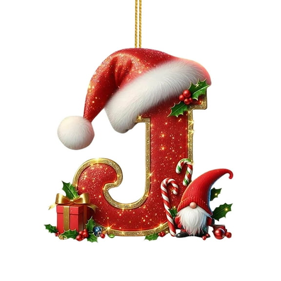Moocorvic Acrylic Christmas 26 Initial Letter Ornaments, Xmas Decorations Pendant Hanging DIY Craft Ornaments(J)