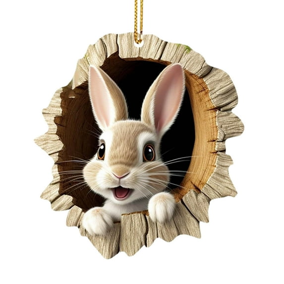 Moocorvic Acrylic Easter Hanging Decoration Easter Bunny Tree Hole Pendant Easter Basket Stuffers(Rabbit)