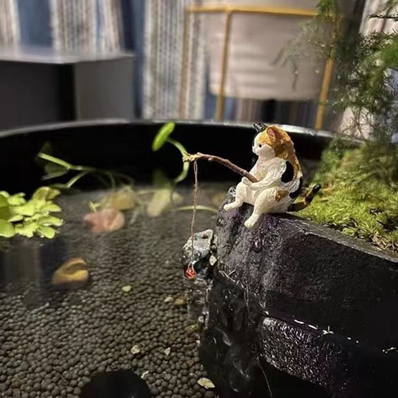 Moocorvic Fish Tank Decorations Lovely Cats Statue, Craft Ornaments, Cats Ornament Decorations for Aquarium Fish Tank
