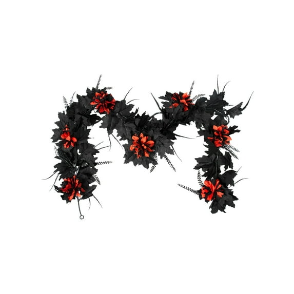 Moocorvic Artificial Maple Leaves Garland, 5.9 FT Halloween Decorations Indoor Garland for Home Party Mantle Backdrop Wall Decor(Black)