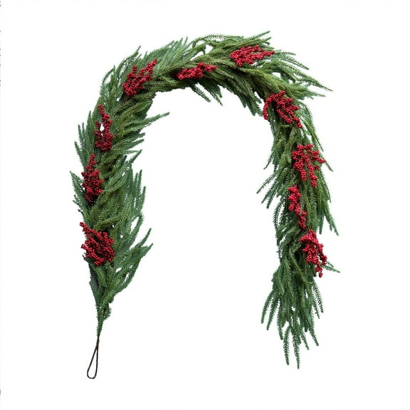 Moocorvic Artificial Norfolk Pine Christmas Garland With Red Berry for Xmas Tree Holiday Birthday Wedding Party Supplie,5.9 ft