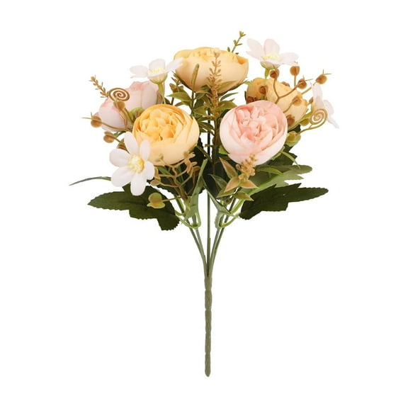 Moocorvic Artificial Peonies Flowers in Vase, Faux Silk Flowers 4 Bundles Florals Arrangements for Farmhouse Wedding Table Centerpiece(Yellow)