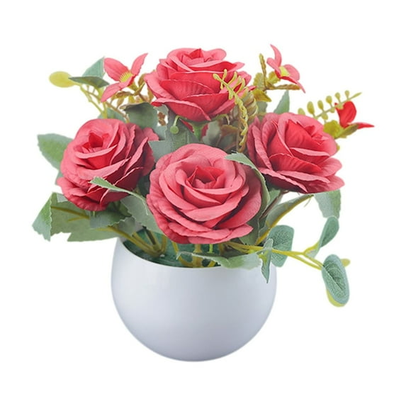 Moocorvic Artificial Rose Potted Plant for Home, Small Fake Plants Farmhouse Decor Office Tabletop Decoration