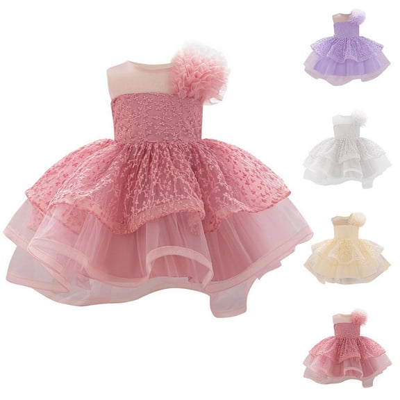 Moocorvic Baby Girl Flower Dress Infant Wedding Bridesmaid Birthday Party Pageant Off Shoulder Tulle Princess Dresses 9-12 Months,Light Pink