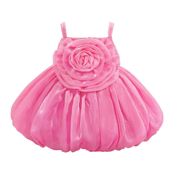 Moocorvic Baby Girls Sleeveless Dress, Summer Pure Color Off Shoulder Tulle Baptism Gown with Big Bow, Flower Girl Party Outfit 6-9 Months,Hot Pink