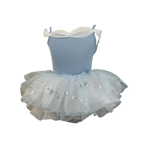 Moocorvic Ballet Leotard for Girls, Puffy Skirt Dance Dress Gymnastics Bodysuit Outfit 5-6 Years,Blue