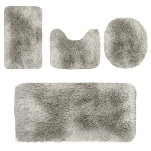 Moocorvic Bathroom Rugs Sets 4 Piece with Toilet Cover, Tie-dye Shaggy Bath Mat Non Slip Washable Absorbent Microfiber U-Shaped Contour Toilet Mat(Gray)
