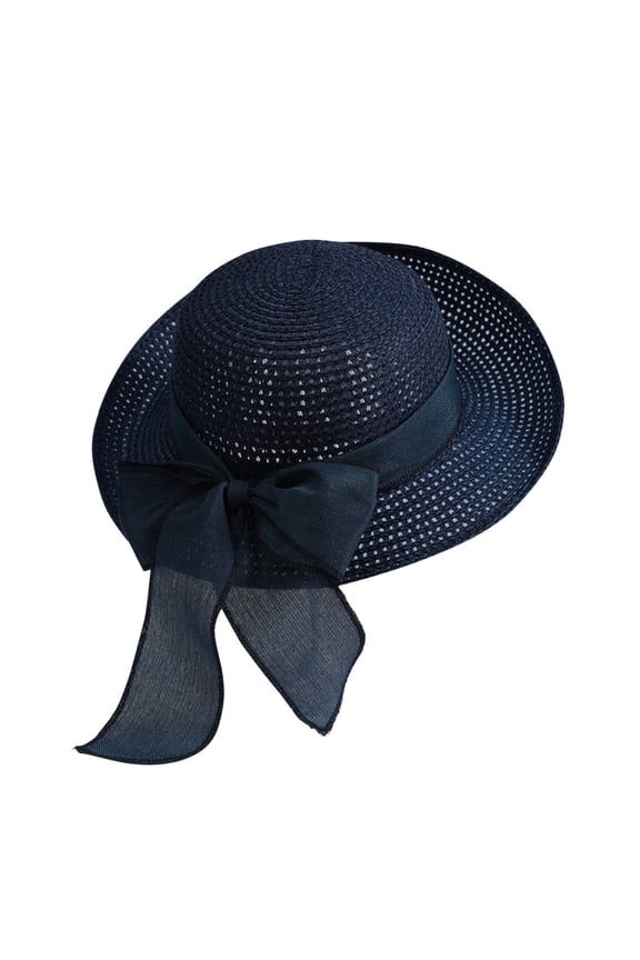 Beach Sun Straw Hats for Women, Sun Protection Wide Brim Summer Hat Foldable Packable Roll up Cap with Bow Ribbon