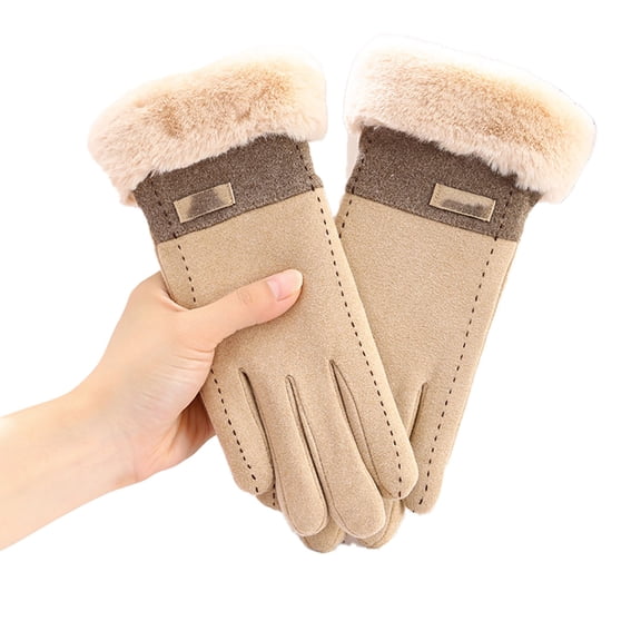 Moocorvic Beige Winter Gloves with Velvet Lining, Ladies Ski Snow Gloves for Cold Weather Outdoor Running Cycling Driving
